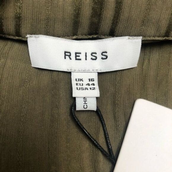 Reiss Alandra Sheer Ruffle Top Khaki Size 12 - Picture 10 of 13